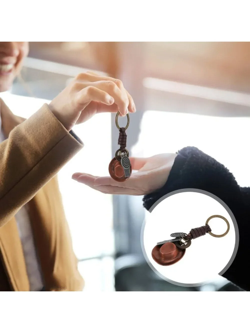 Vintage Leather Cowboy Hat Keychain, Western Style Key Ring for Men & Women